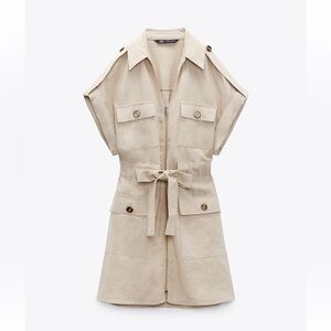 Zara only worn one time linen blend cargo dress size XS